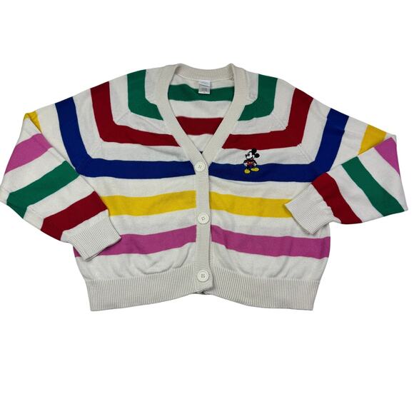 Disney Sweaters - Disney 100 Retro Reimagined Rainbow Stripes Mickey Mouse Cardigan Women's XL